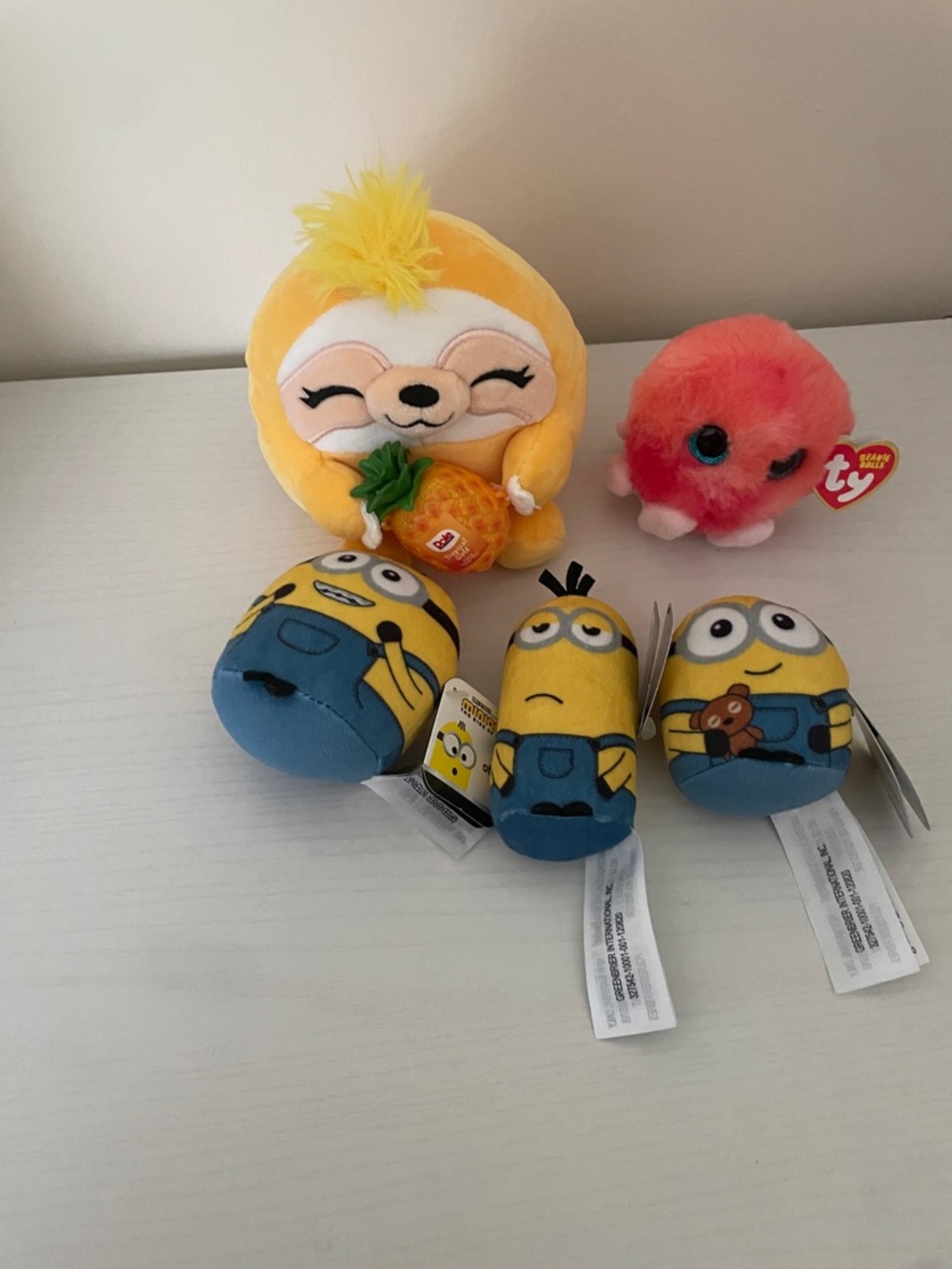 Ty Plush Octopus & Sloth with Minions - Pink, Yellow, Blue